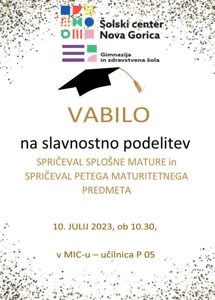 Vabilo na slavnostno podelitev spričeval splošne mature