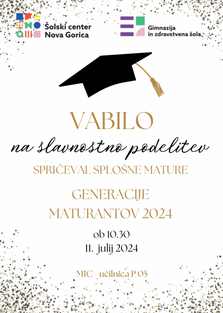Vabilo na slavnostno podelitev spričeval splošne mature